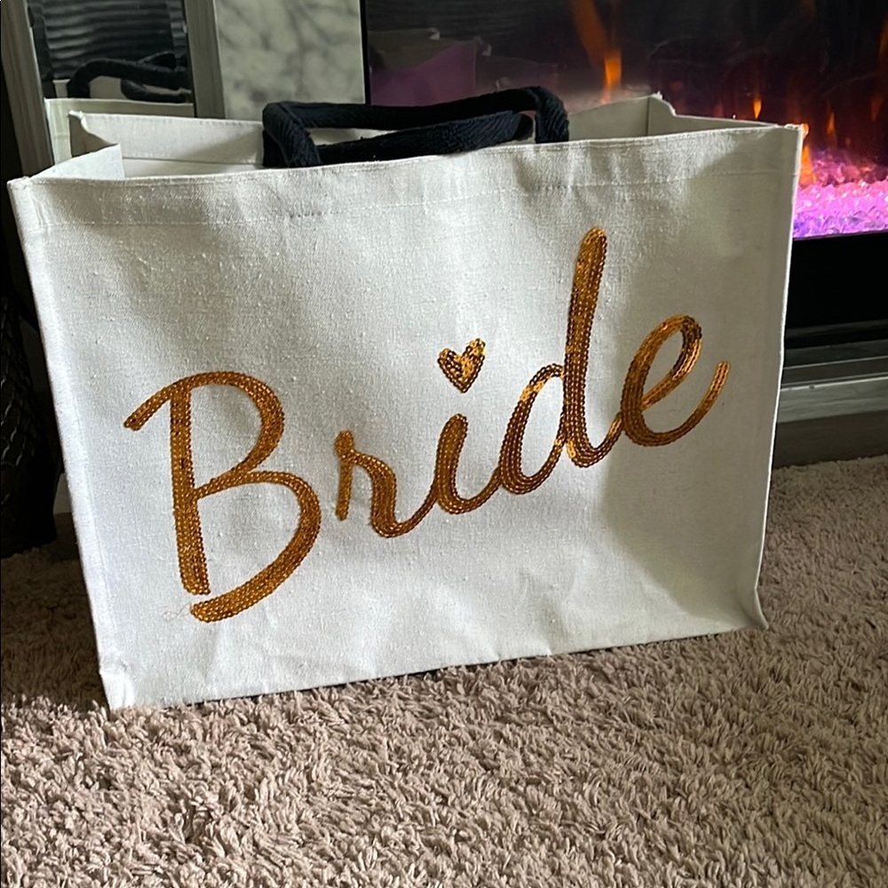 White Bride Tote Bag with Gold Lettering